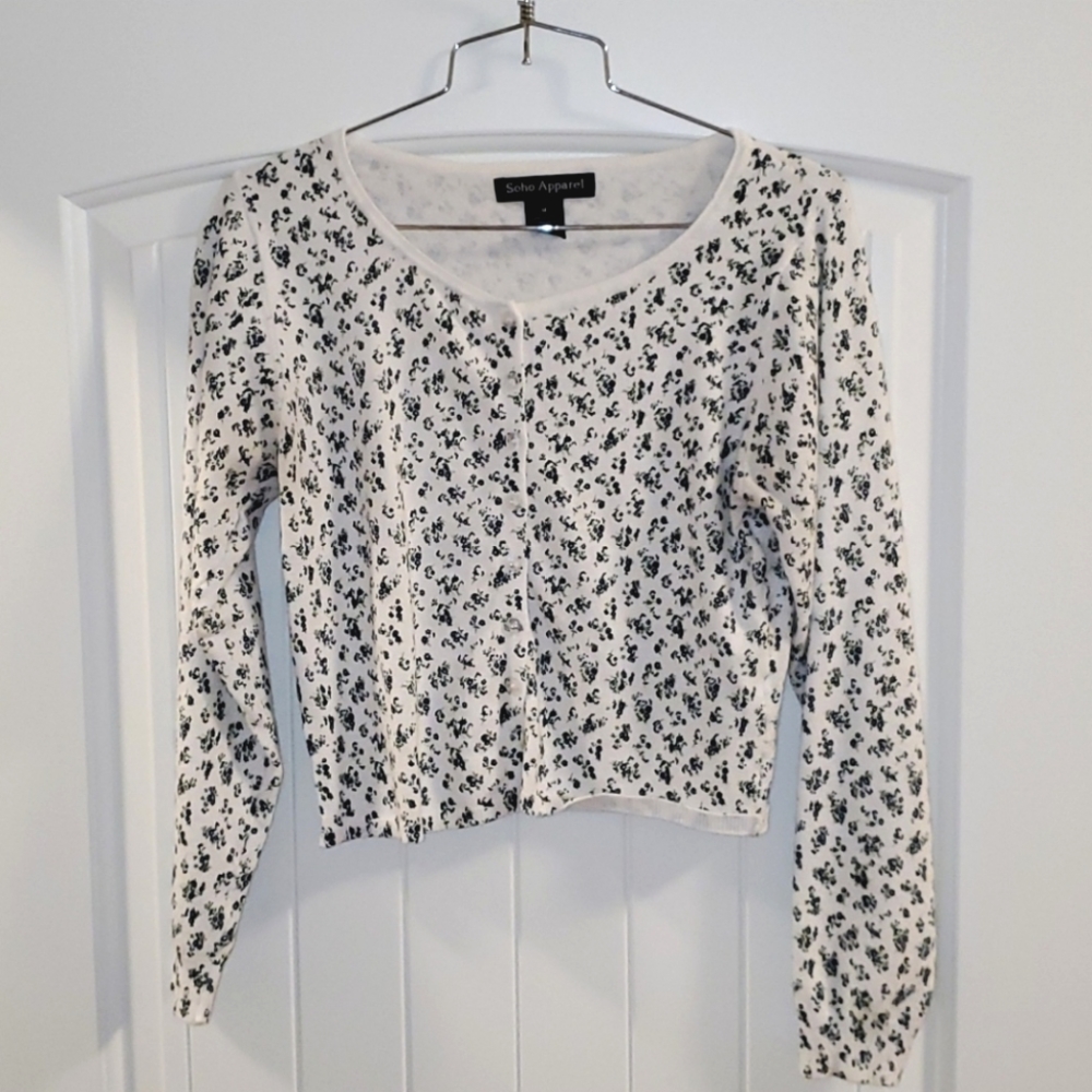Navy blue and white Floral Button up Top